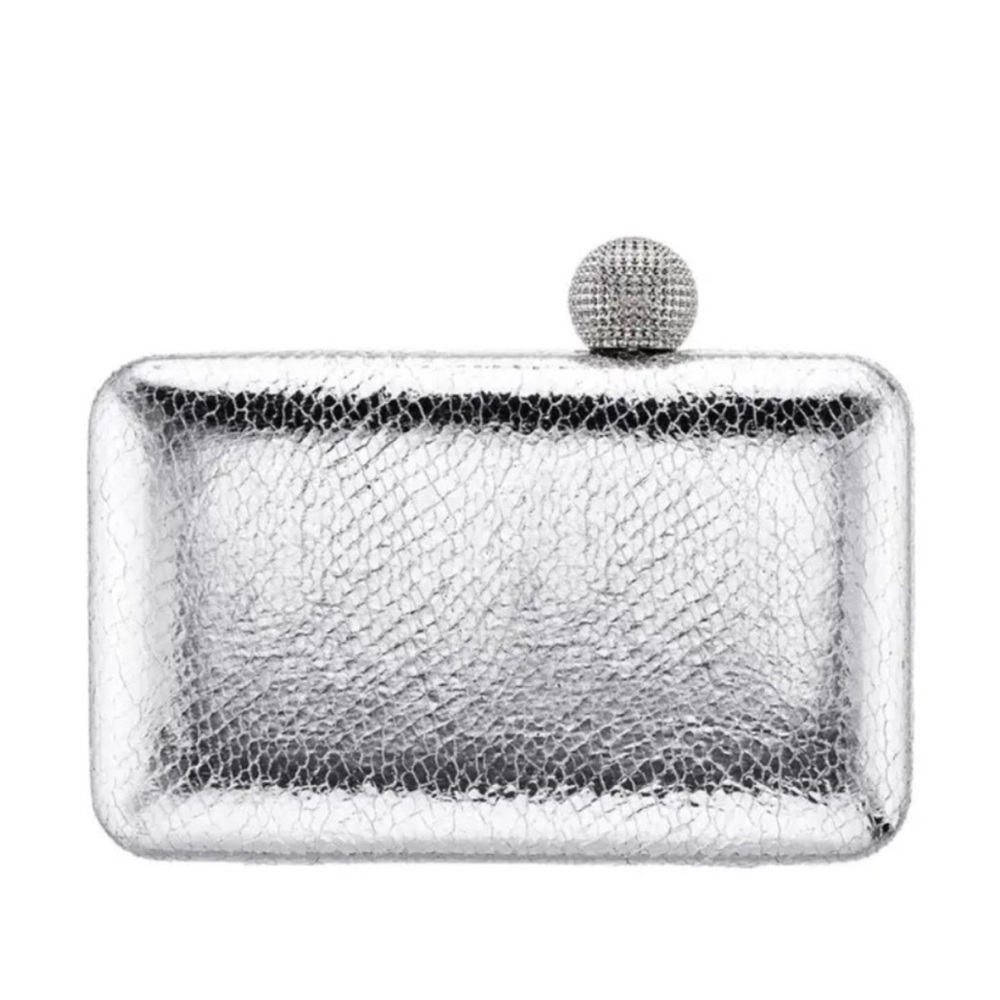 NINA Kimberly Minaudiere Silver Clutch